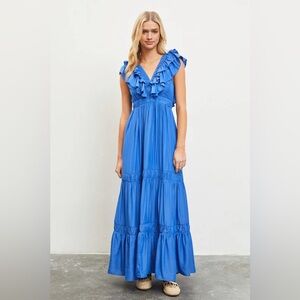 Mustard Seed Blue Ruffle Maxi Dress Tiered Boho Dress Size M Romantic Maxi